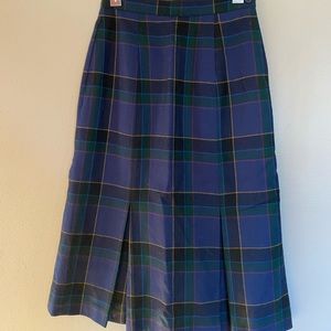 Vintage plaid wool pleated trumpet midi skirt